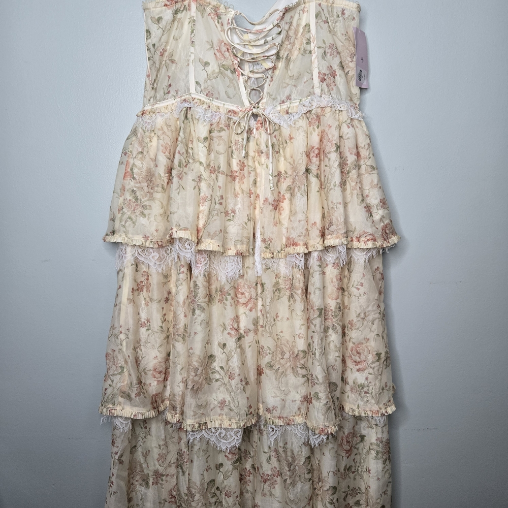 V. Chapman Floral Tiered Maxi Dress in Cream and Pink - Picture 7 of 16